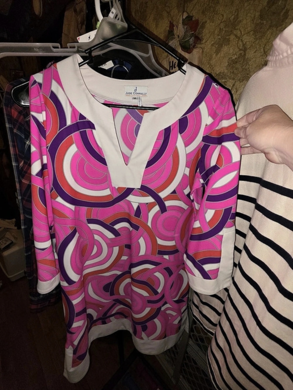 Jude Connally Megan Tunic Dress Abstract Print Pink & Purple Medium